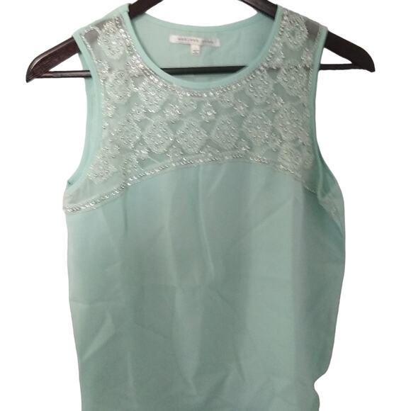Endless Rose Top Womens Large Mint Green Tank With Mesh & Beading Details - Picture 3 of 9